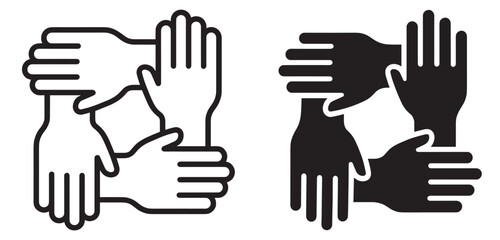 Obraz premium teamwork hands connection icon, minimal vector line and solid style, unity and cooperation symbol isolated on transparent background