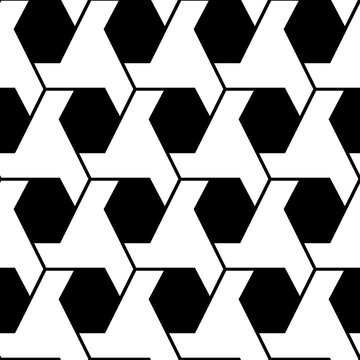 Six-armed whirl  Japanese Wagara Seamless Pattern Background Black and White