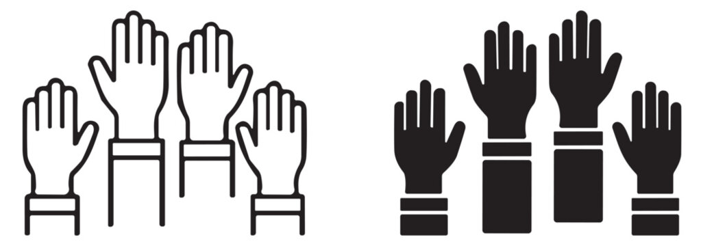 raised hands icon, minimal vector line and solid style, voting support and participation symbol isolated on transparent background