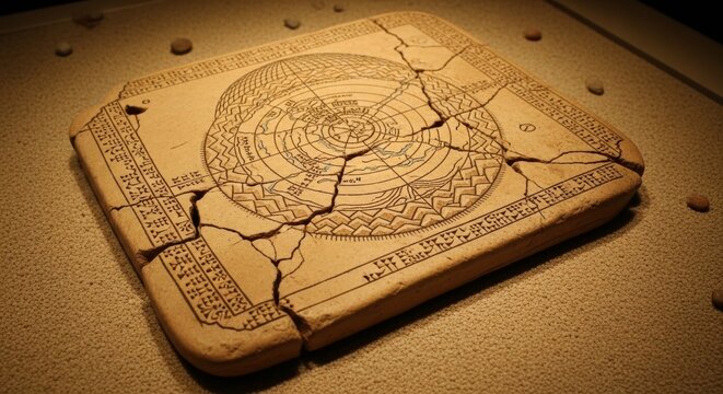 Ancient Babylonian Clay Tablet with Cuneiform and Celestial Diagram