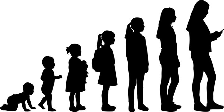 Human life cycle and female growth stages development silhouette