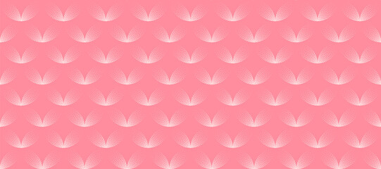 Fototapeta premium Vector abstract wide background with pale pink bloom leaf grid pattern. Soft halftone colour texture and grainy finish create feminine floral surface for textile decor and beauty branding