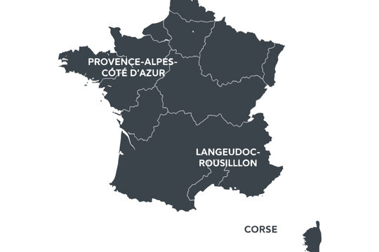 France Map with Administrative Regional Labels Vector Illustration