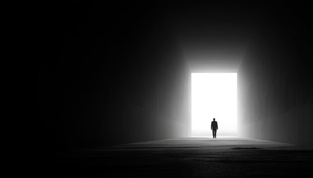 Exploring The Dark Tunnel Of Success: A Symbol Of Faith, Hope, And New Opportunities For The Walking Man Silhouette
