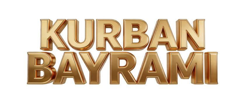 png "Kurban Bayrami"  3D golden text isolated for Islamic holiday design layout