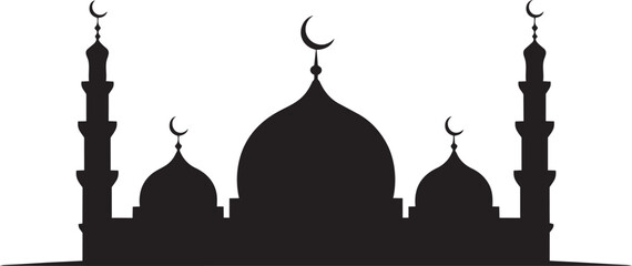Mosque building silhouette with domes and minarets vector illustration in black on white for ramadan © Yasin