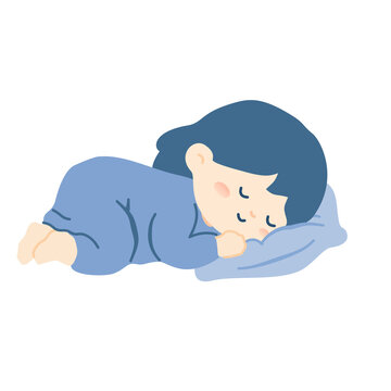 Cute little baby sleeping soundly on a soft blue pillow, peaceful and calm.