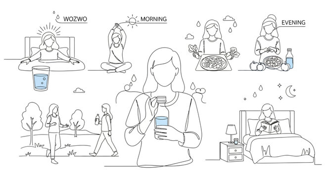 Woman holding smartphone with thoughts.