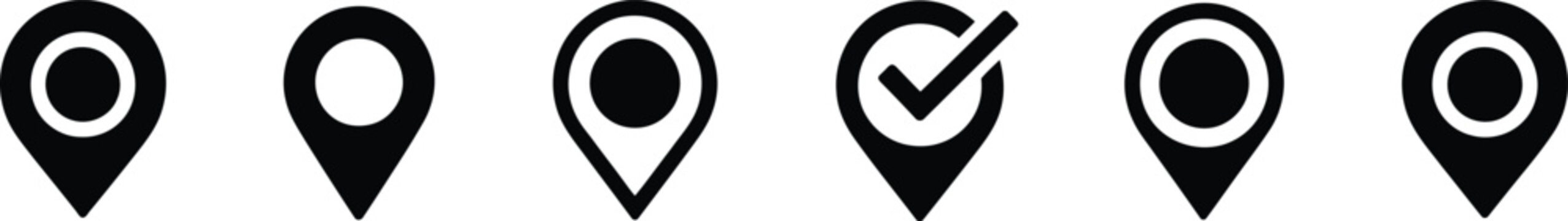 Location pin icons set map marker navigation gps place check destination tracking symbol vector design