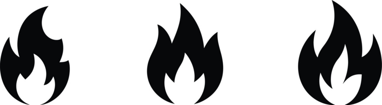 Fire flame icons set heat burn energy danger hot symbol blaze silhouette warning element vector design