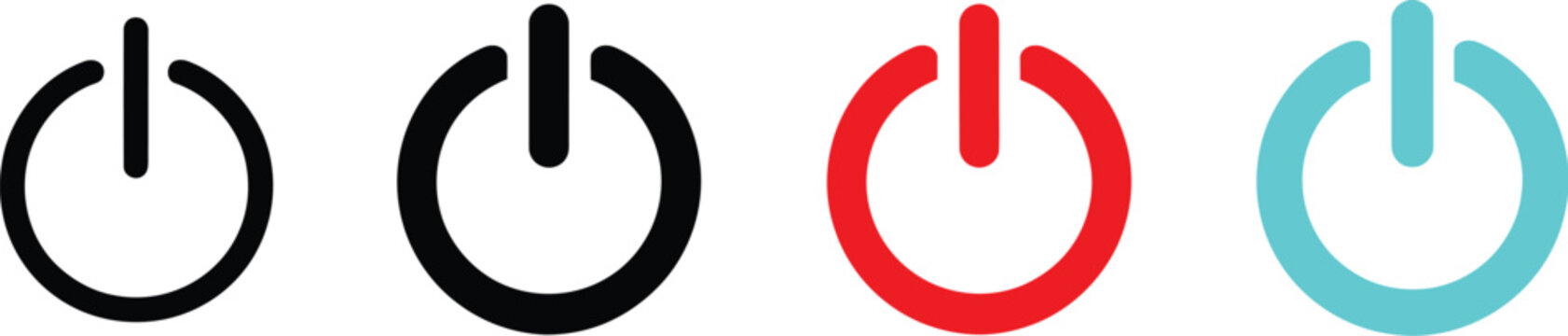 Power button icons set on off switch energy control start shutdown symbol technology interface vector design