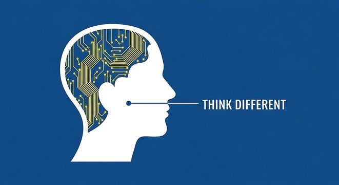 Silhouette of a brain infused with circuit patterns thinking differently