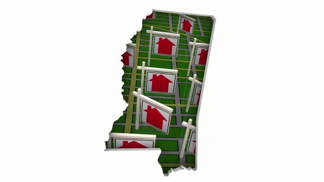 Mississippi MS State Real Estate Market Homes Houses For Sale Signs Map Move Relocate 3d Animation