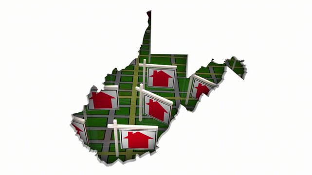 West Virginia WV State Real Estate Market Homes Houses For Sale Signs Map Move Relocate 3d Animation