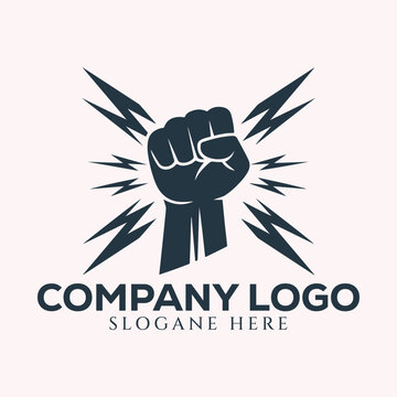 Fist Logo Surrounded by Lightning Bolts Symbolizing Power Energy and Strength