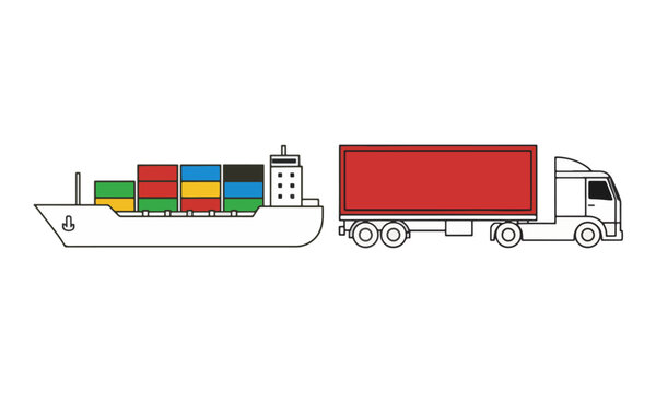 Cargo Ship and Semi Truck Transport Logistics Illustration