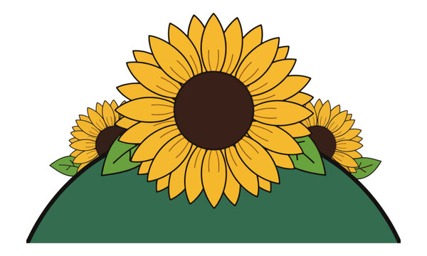 Sunflower blooming on green hill illustration