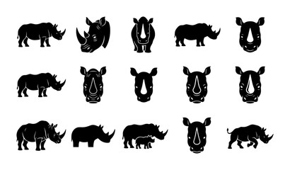 Rhino Silhouette Collection: Diverse Vector Icons of Rhinoceros, Wildlife Mammals, and Safari Animals for Graphic Design and Educational Content © Shahriar