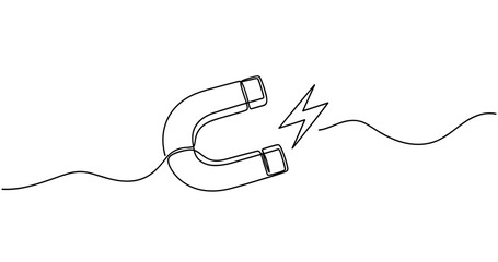 Obraz premium Simple line drawing of horseshoe magnet with energy symbol. no editable stroke