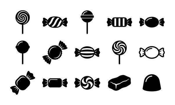 Sweet Treats Collection: Diverse Candy Icons, Lollipop & Wrapper Silhouettes, Vector Graphics for Confectionery Design