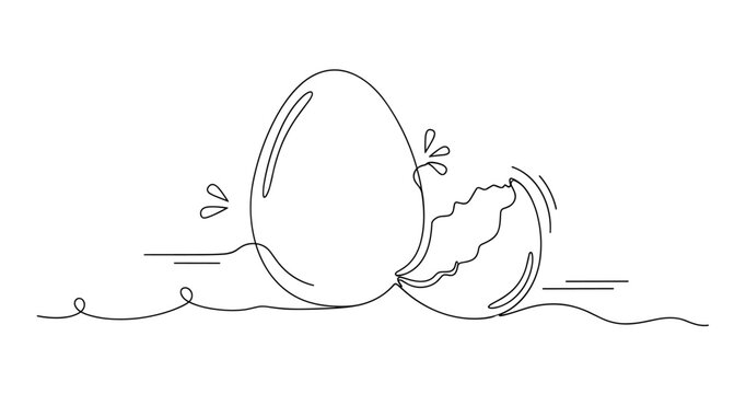 Continuous line drawing of an egg breaking open with splash effect. None editable stroke