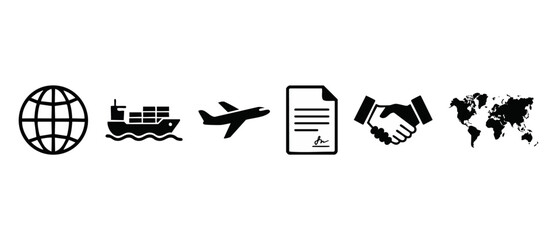 Global Logistics Shipping Icons Set for International Business and Trade Transportation, representing supply chain, cargo freight, document contract agreement, and worldwide connection strategy concep © Fernando