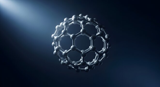 Buckminsterfullerene molecule structure with beam of light
