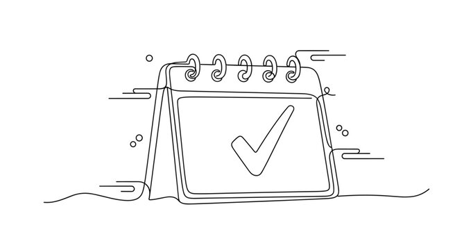 Minimalist line art of desk calendar with checkmark symbol. None editable stroke