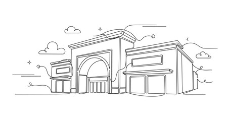 Naklejka premium Shopping mall entrance displayed in commercial streetfront. No editable stroke