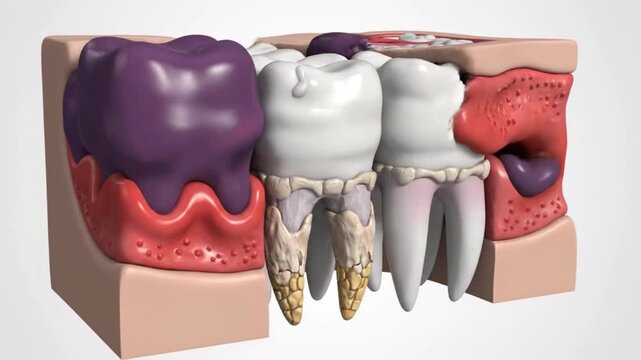 3D Dental Anatomy Animation - Teeth, Gums, Roots and Bone Cross Section with Dental Crowns
