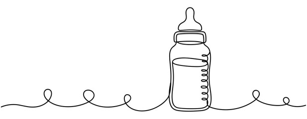 Fototapeta premium Baby bottle standing on continuous line white background. no editable strokes