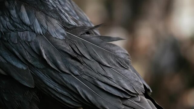 Elegant dark feather detail on a blurred background, refined texture study with soft depth, luxurious natural pattern and premium decorative appeal for abstract and fashion concepts, soft natural