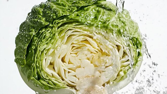 Fresh Iceberg Lettuce Head Being Washed