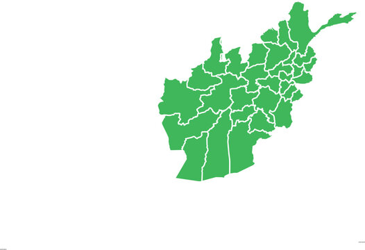 Afghanistan Province Map &ndash; Flat Green Vector with White Internal Borders and Administrative Divisions