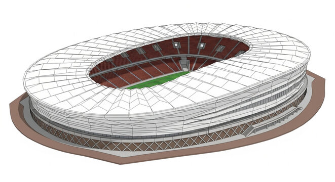 Modern stadium architecture wireframe and solid split view vector illustration with detailed structure design for construction and engineering presentation use
