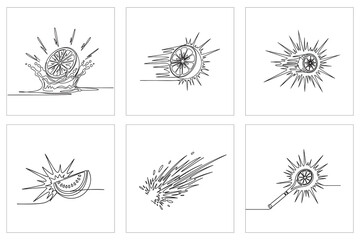 Fototapeta premium Continuous one line drawing of fresh citrus fruit or orange splash. healthy citrus juice concept modern single line draw design.