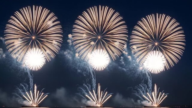 Spectacular fireworks display exploding in night sky