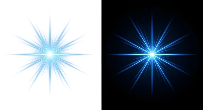 Bright Blue Starburst Light Effect on White and Black Backgrounds