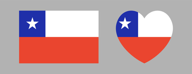 Naklejka premium Flag of Chile button, sticker. National Chile flag rectangle, heart icon, badge set. Chilean flag rectangular, heart banner, background.