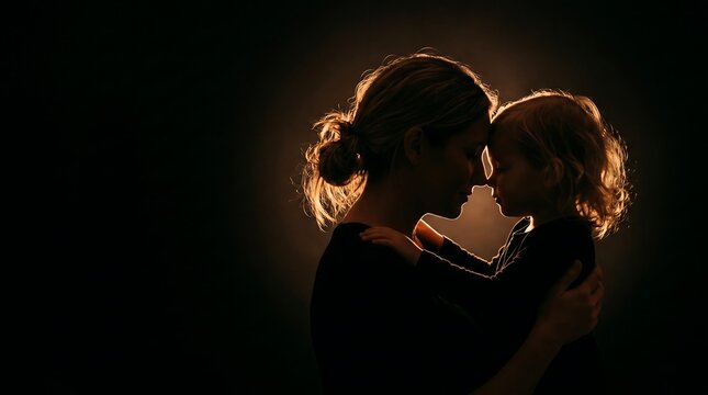 Mother and Daughter Silhouette in Warm Light