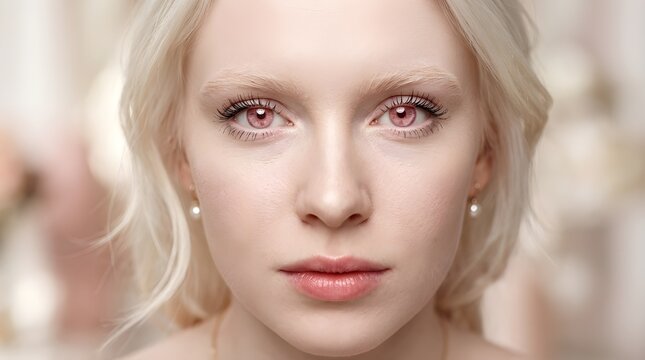 Cinematic full-face portrait with pink red eyes and soft lighting