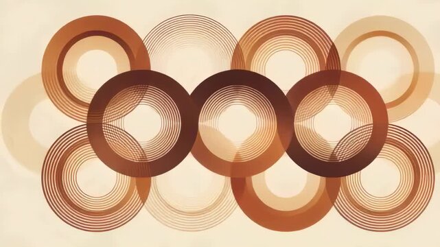 Loop starting nine overlapping concentric rings shifting on beige canvas, creating moire patterns