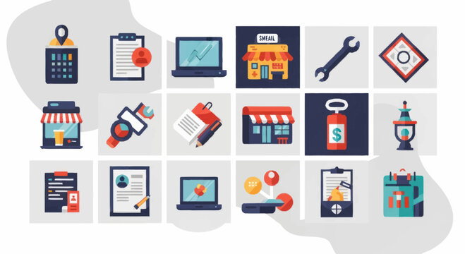 Collection of Modern Flat Icons Representing Business and Services.