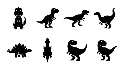 Dinosaur silhouette vector set, 8 black prehistoric animal icons, Tyrannosaurus Rex and Stegosaurus shapes, ancient reptile silhouettes for logos © Shamsul