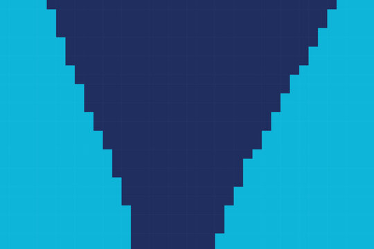 Pixelated v-shape formed by dark blue and bright cyan blocks, abstract geometric pattern