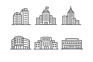 Obraz premium Minimal city buildings icon set in clean outline vector style