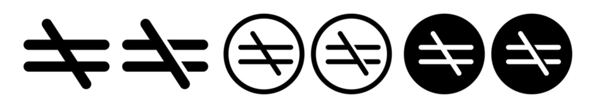 Inequality Symbols in Various Styles Isolated on White Background