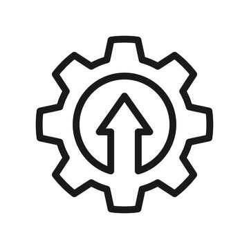 A black outline icon of a gear with an upward arrow inside