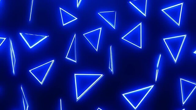 A dark blue background features numerous glowing, blue outlined triangles scattered across the surface