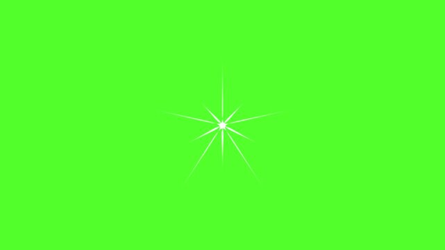 Star twinkling, white star with sparkling flare glows animation,smooth ratio glowing, sparkling stars Shine animation, Twinkling star motion graphics with green background, 4k animation